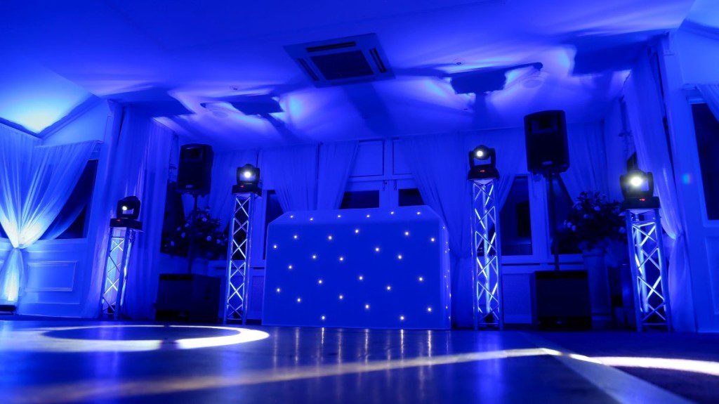 White DJ booth with our standard setup